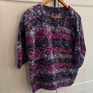 Handmade Multicolor Chunky Knit Women's Sweater - Pink & Blue Hues